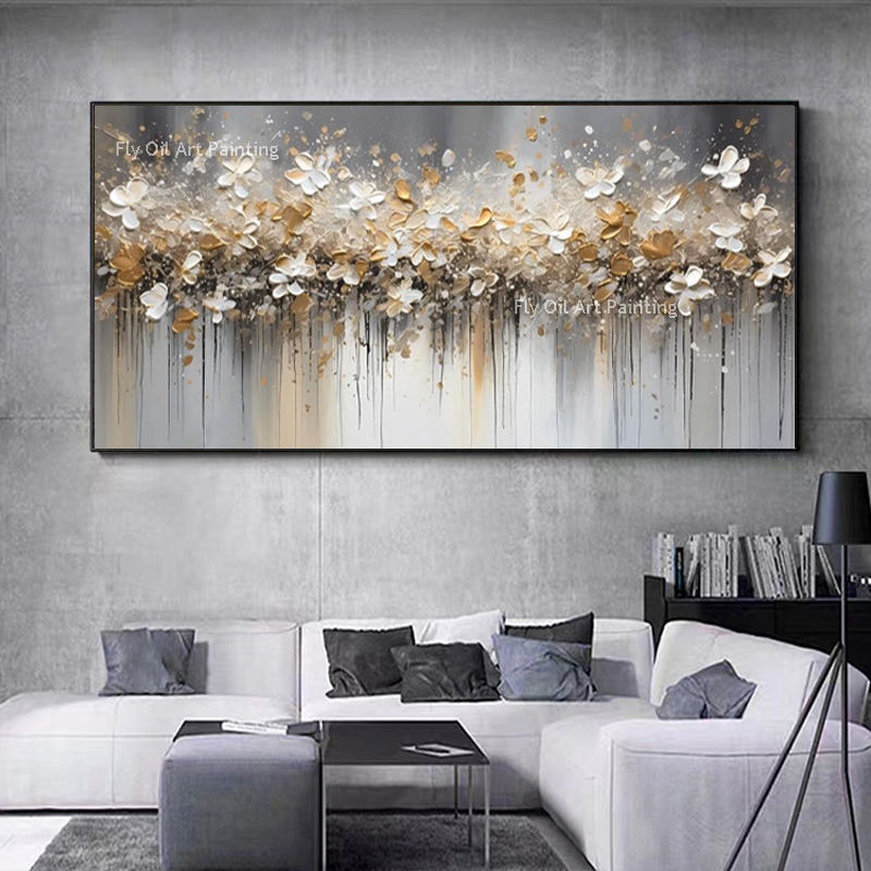 Thumbnail: Handmade Abstract Knife 3D Gold Flower Pictures Home Decor Wall Art 100% Hand Pa