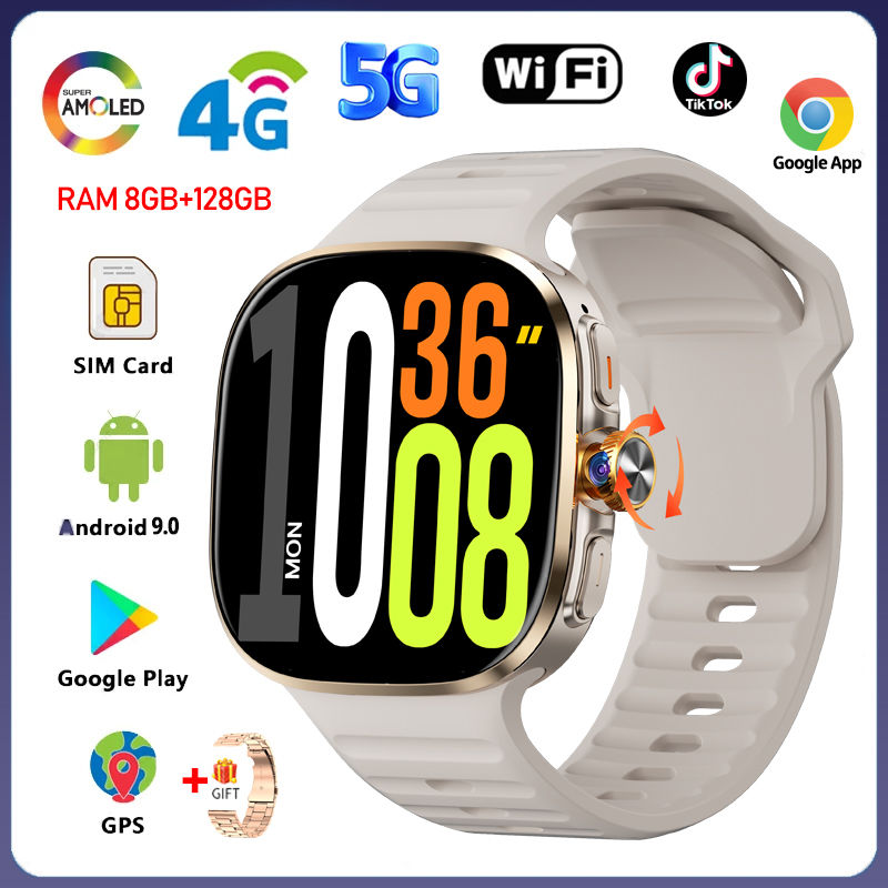 Thumbnail: 8GB+128GB RAM 5G/4G Android 9.0 Smart Watch 2.4 inch AMOLED 2100mah Battery 900W