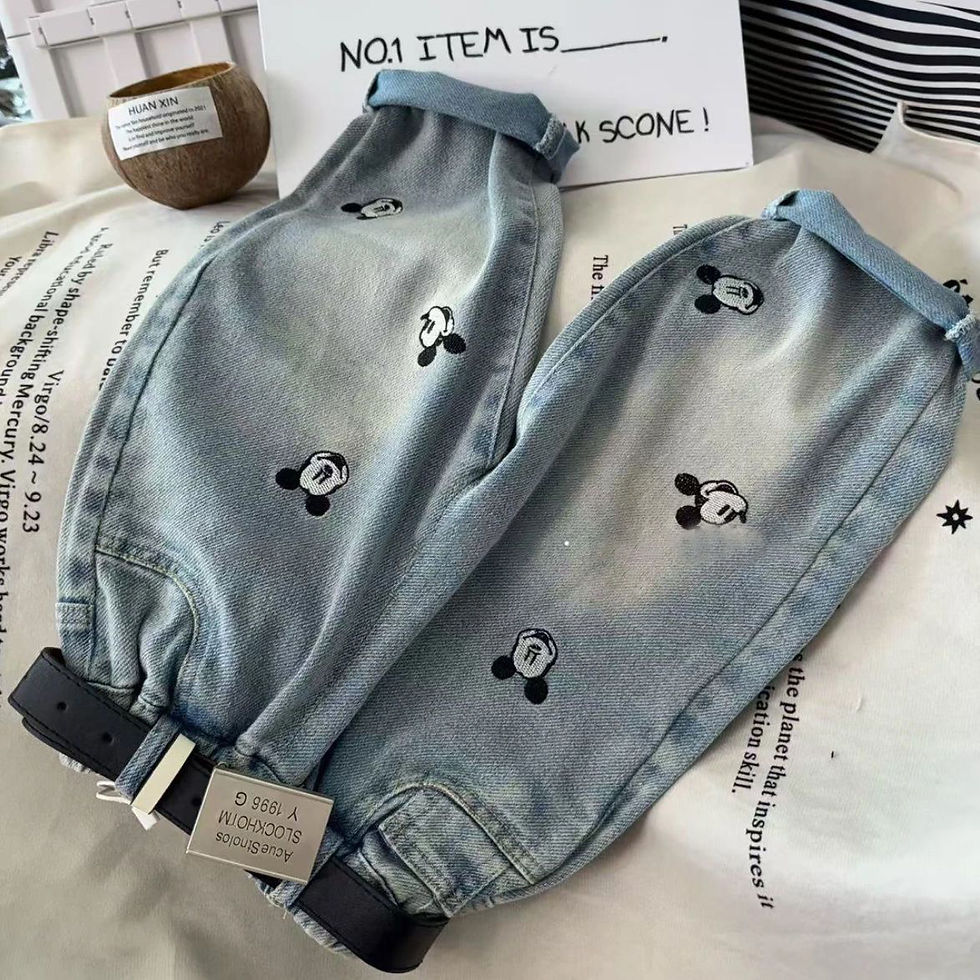 الصورة المصغرة: Mickey Mouse Embroidery Children Denim Pants 2025 Autumn Korean Washed Cotton Ba