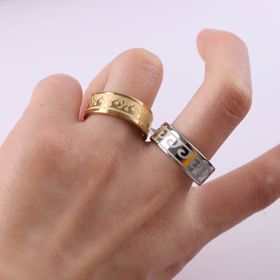 الصورة المصغرة: 10Pcs/Lot Fashion Classic Men Drop Oil Stainless Steel Ring Vintage Women Finger