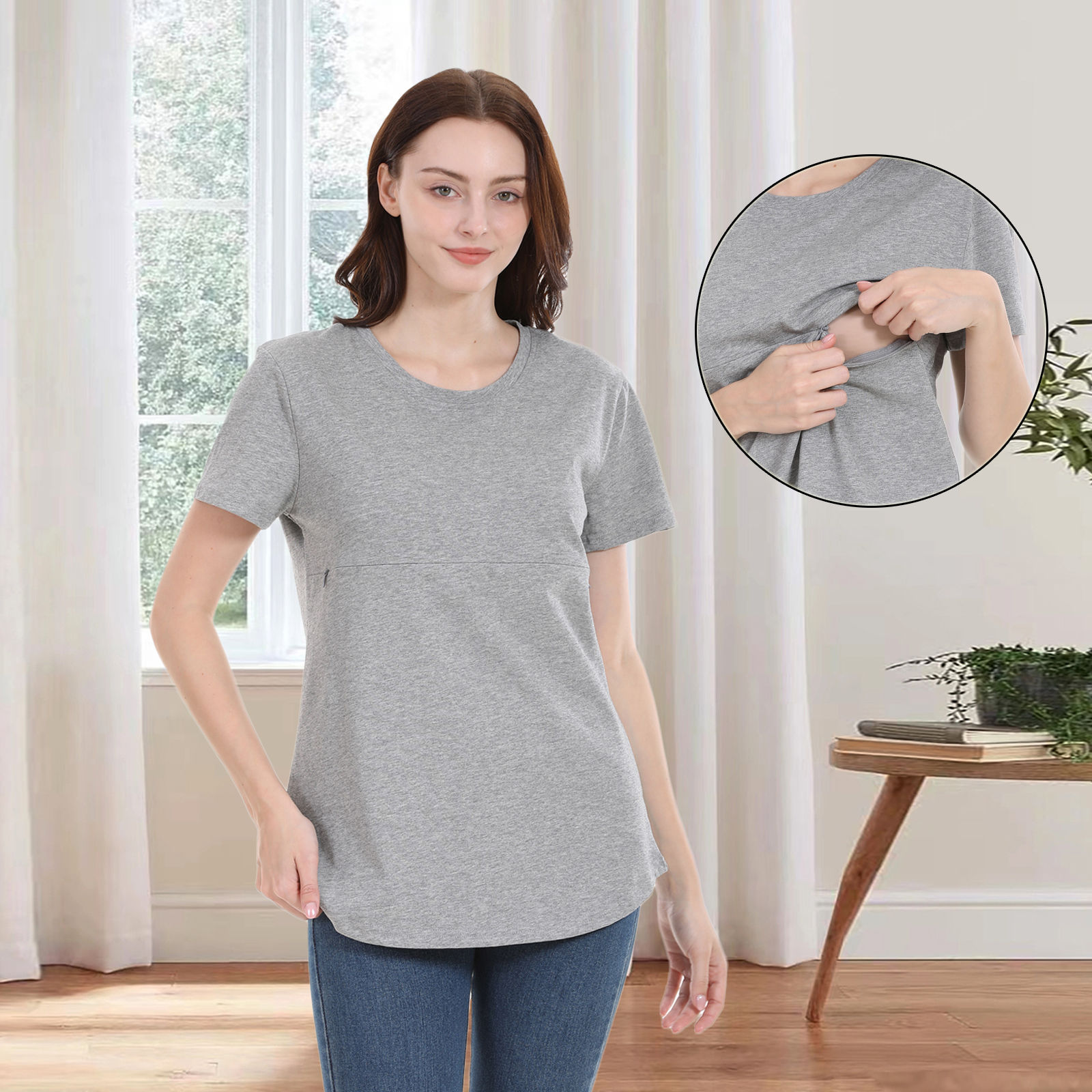 2025 Summer Maternity T Shirt Casual Breastfeeding Clothes Nursing Horizontal Zi