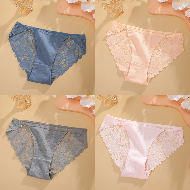 الصورة المصغرة: FINETOO 4Pcs Low Price Clearance Lace Transparents Briefs Sexy Cotton Panties Fo