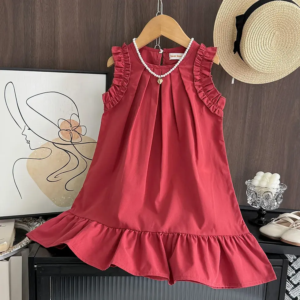 الصورة المصغرة: Bera Leader Korean Version Sleeveless Pleated Dress Solid Color Round Neck Child