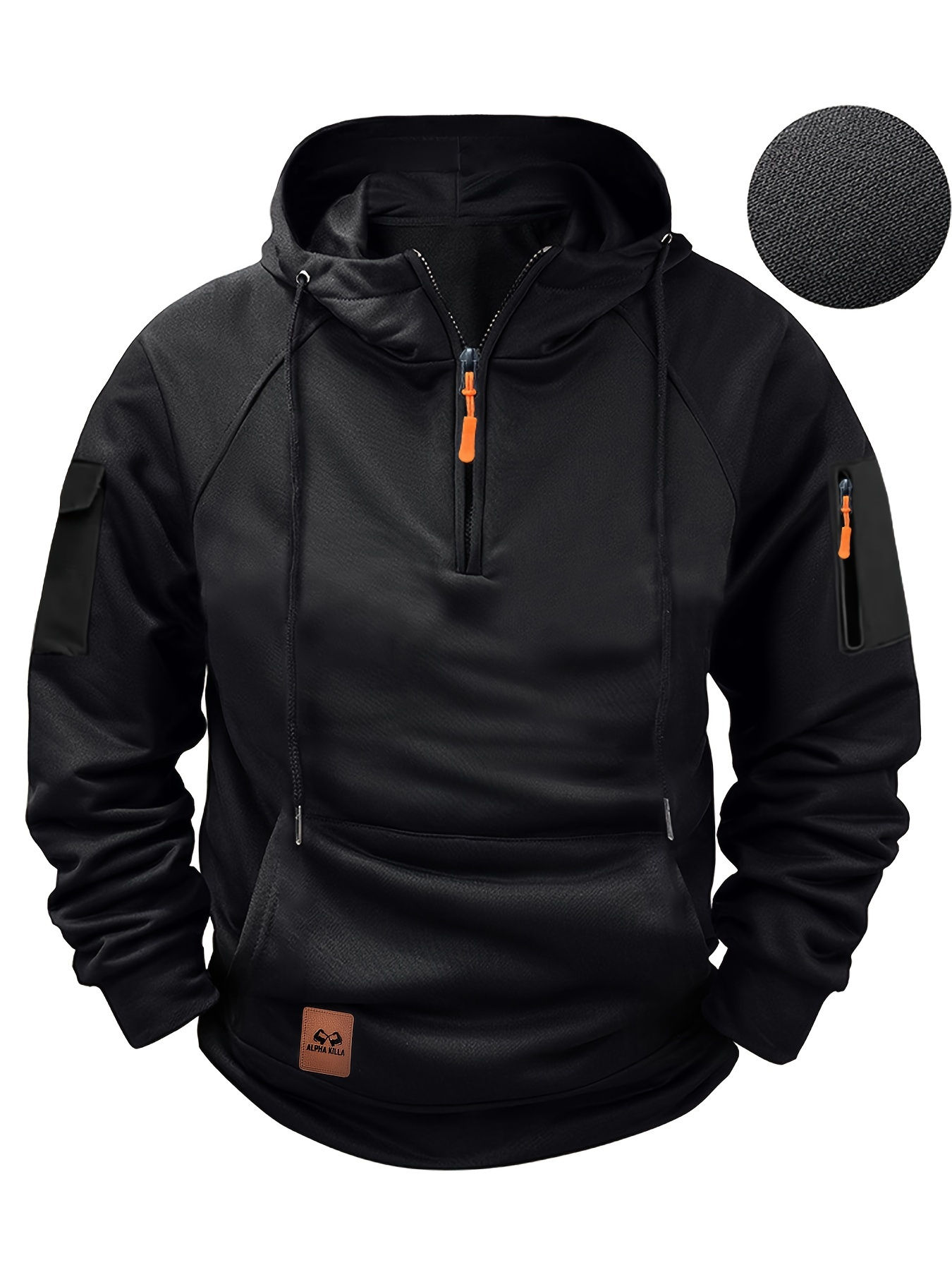 New Multi Pocket Zipper Fleece Dropped Shoulder Hooded Sweatshirt Men's Women's