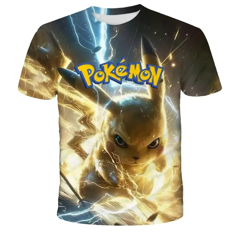 الصورة المصغرة: 2025 Summer Anime Pikachu Children's 3D Fashion Casual T-shirt Pocket Monsters B