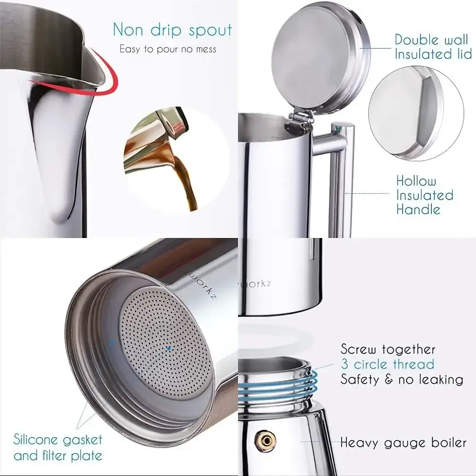 الصورة المصغرة: Easyworkz Diego Stovetop Espresso Maker Stainless Steel Italian Coffee Machine M