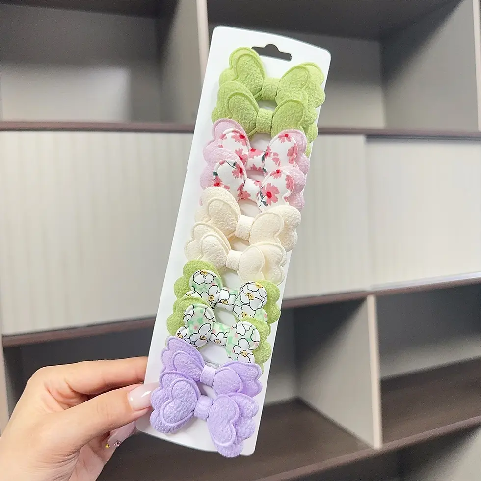 الصورة المصغرة: 4/10Pcs/Set Hot Selling Candy Colorful Double-Layer Safety Cotton Printed Hair C