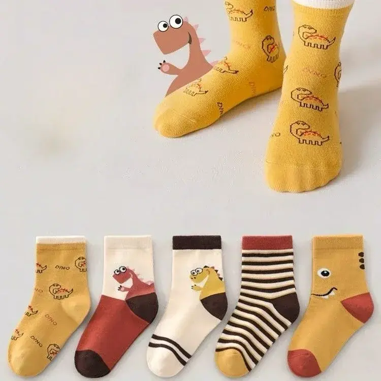 Thumbnail: Kids' Socks 5 Pairs/lot Soft Cotton Thin Socks Spring Autumn Cotton Socks Medium