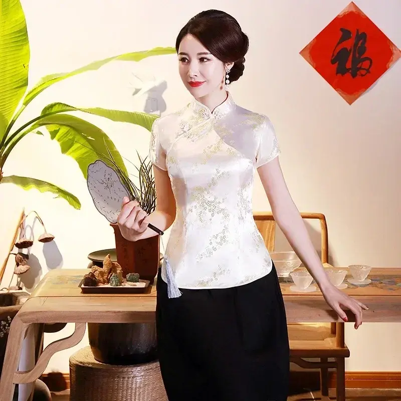 الصورة المصغرة: Elegant Ethnic Style Streetwear Cheongsam Qipao Tees Fashion Clothes Tshirts Vin