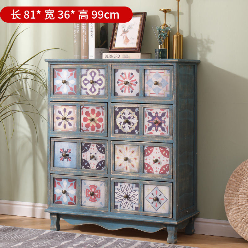 الصورة المصغرة: Retro chest cabinet Solid wood locker Painted cabinet Bedside table Small multi-