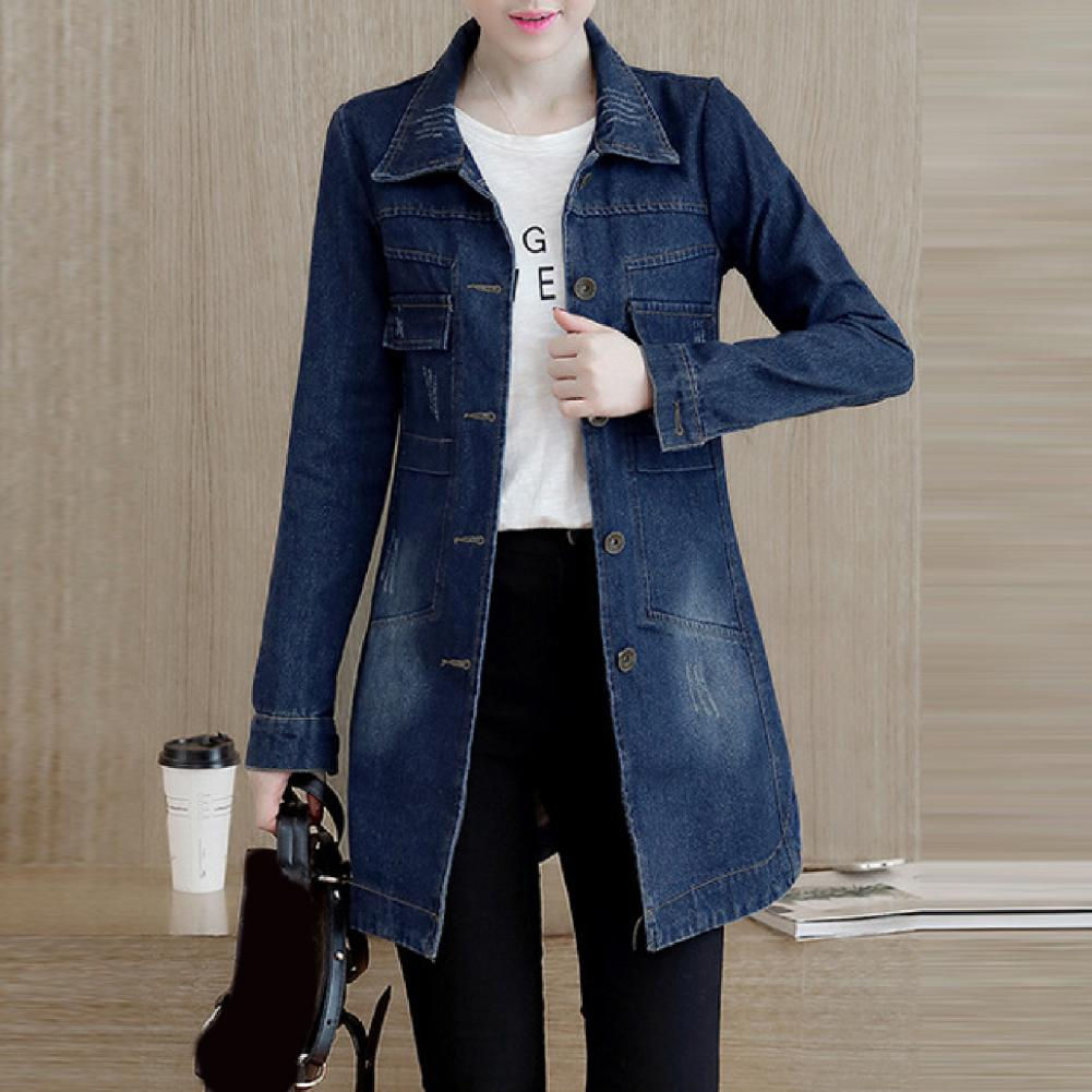 Fashion Single Breasted Long Denim Jacket Shrink Resistant Women Jacket Irregula