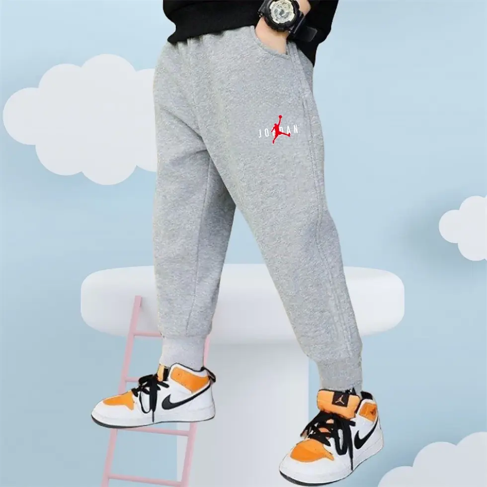 الصورة المصغرة: kids Letter Printed Print Trousers for Boys 2024 Spring Autumn Black Grey Sweatp