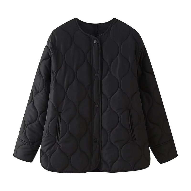 الصورة المصغرة: MUJER Black Quilted Jacket Women Padded Demi-season Jackets for Women Long Sleev