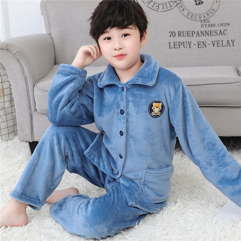 الصورة المصغرة: New Kids Flannel Pajama Sets Boys Girls Autumn Winter Thicken Warm Home Wear Car