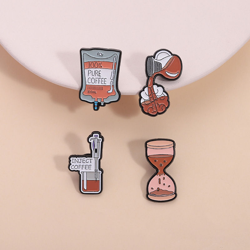Cute Cartoon Medicine Coffee Enamel Brooch Creative Blood Bag Pure Coffee Design
