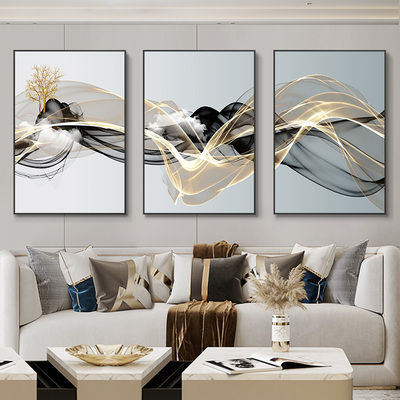 Thumbnail: 3 Pieces Nordic Luxury Ribbon Abstract Landscape Wall Art Canvas Paintings Moder