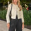 Thumbnail: MUJER Tweed Cropped Jacket Woman Long Sleeve Vintage Jacket Woman Fashion Button
