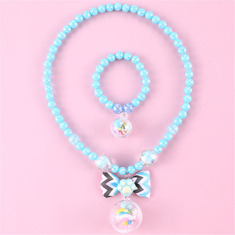 الصورة المصغرة: Makersland Transparent Ball Children's Princess Necklace Pearl Bracelet Set For 