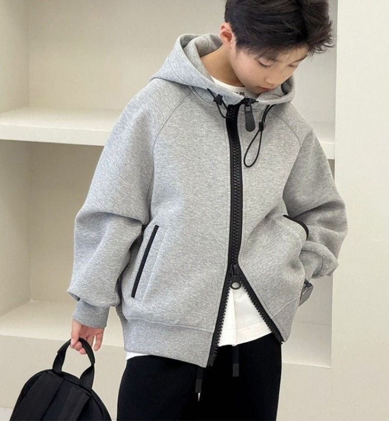 الصورة المصغرة: 2025 New Boys' Mid-Big Size Stylish Hooded Cardigan - Spring/Autumn Kids' Casual