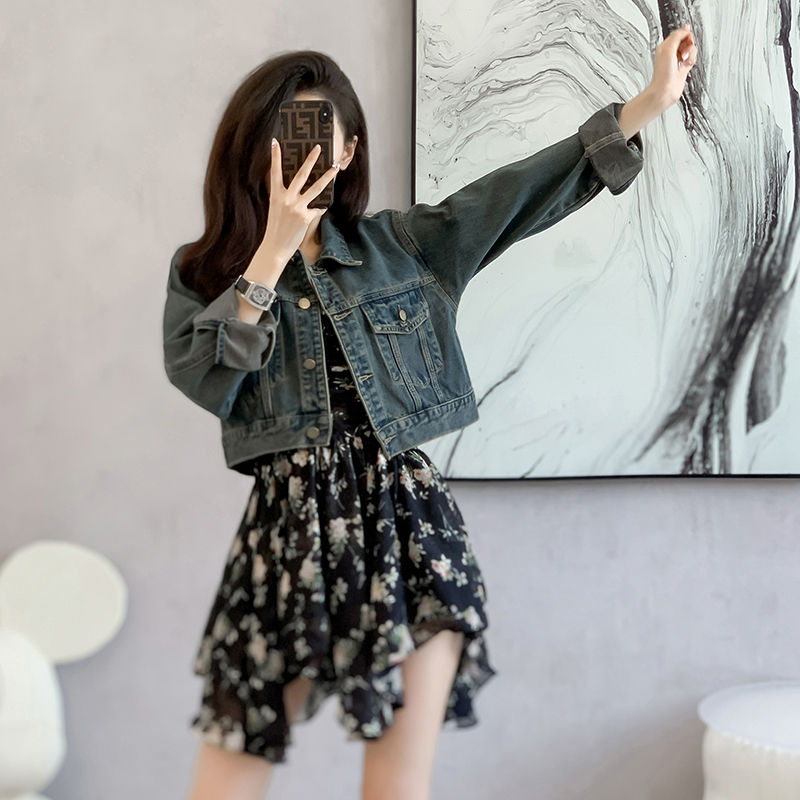 الصورة المصغرة: Loose Vintage Women's Denim Coat Crop Top With Pockets 2024 Sping Streetwear Ret