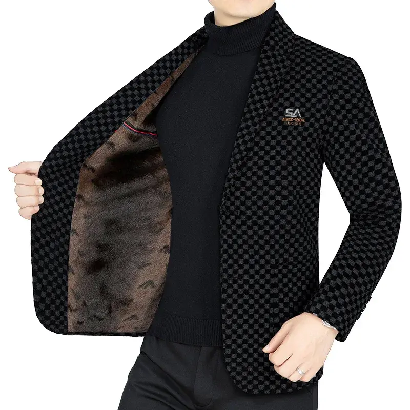 الصورة المصغرة: New Winter Men Fleece Checkered Suits Coats Business Casual Blazers Jackets Qual