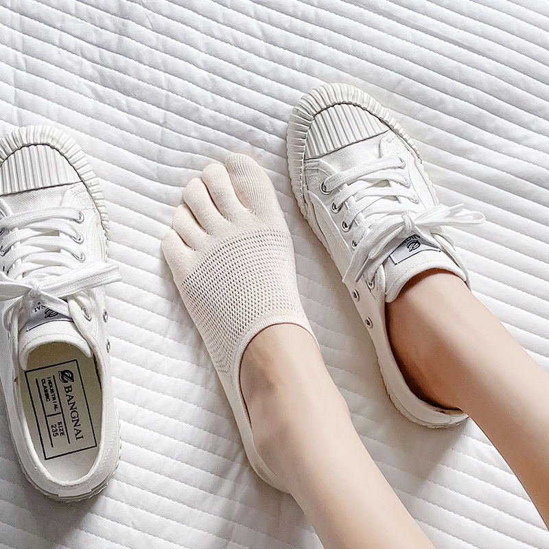 الصورة المصغرة: 5 Pairs Summer Mesh Toe Socks Women Low Cut Toe Socks with Separate Fingers No-s