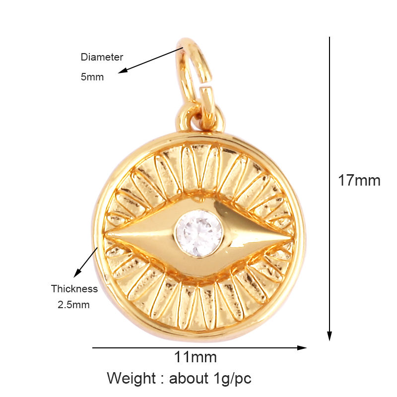 Thumbnail: Evil Eye Charm Pendant,18K Real Gold Plated Cubic Zirconia CZ Paved Religours,Je