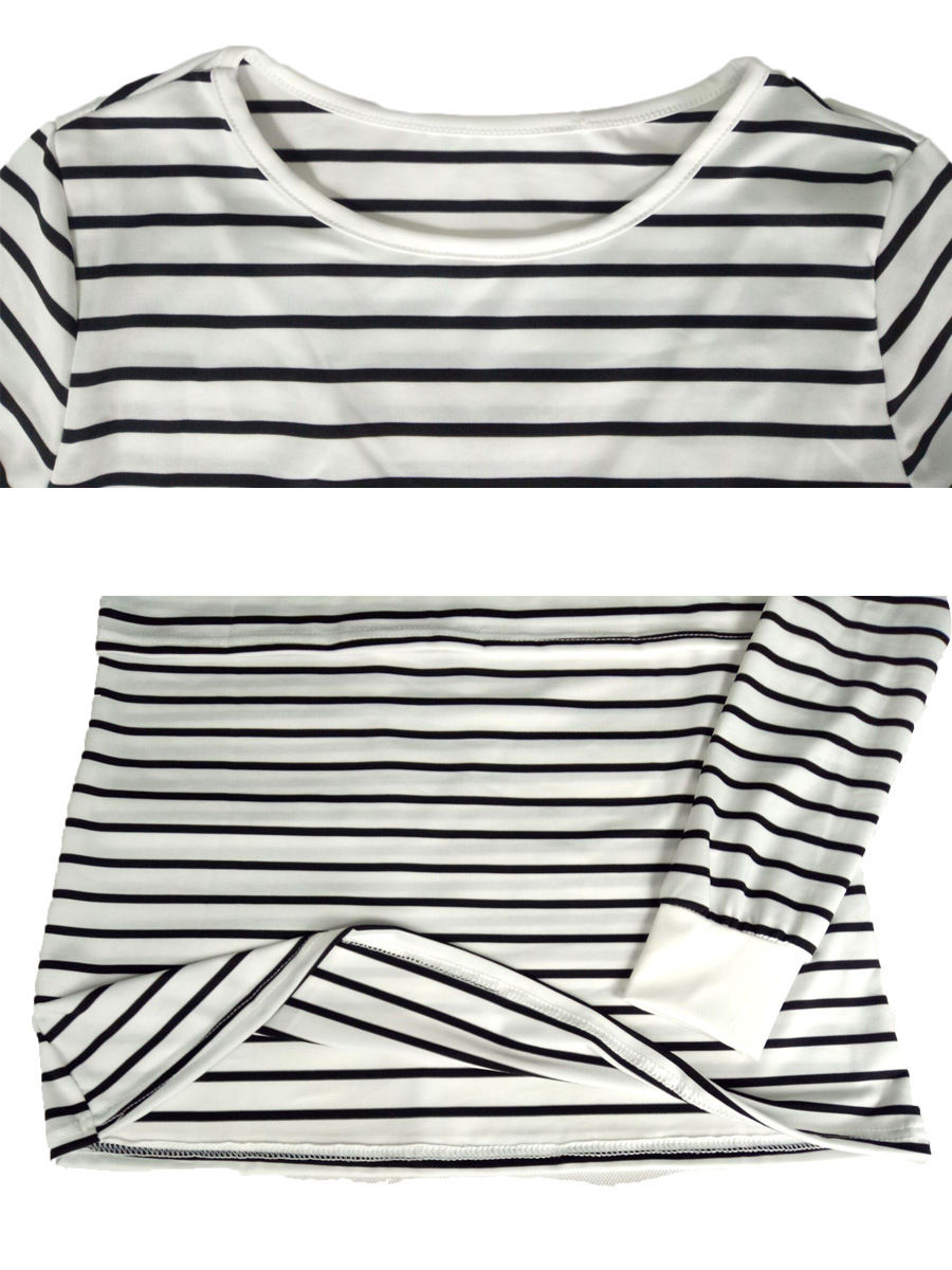 Thumbnail: Long Sleeve O-Neck Maternity Cotton Nursing Tees Summer Striped Lactation Tops P