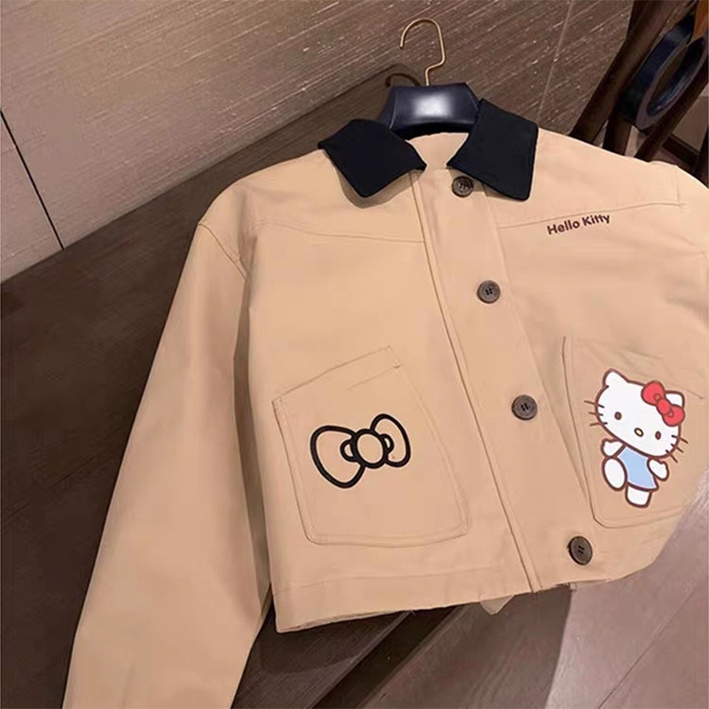 Thumbnail: Sanrio Hello Kitty Jacket Spring Autumn Teen Girls Harajuku Coat Big Pocket Desi