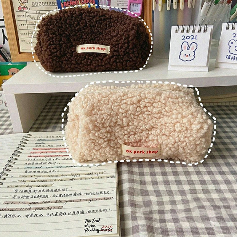 الصورة المصغرة: 1pc Cute Shmere Pencil Bag Case Plush Pencil Bag Zipper Makeup Storage Bag Pen P