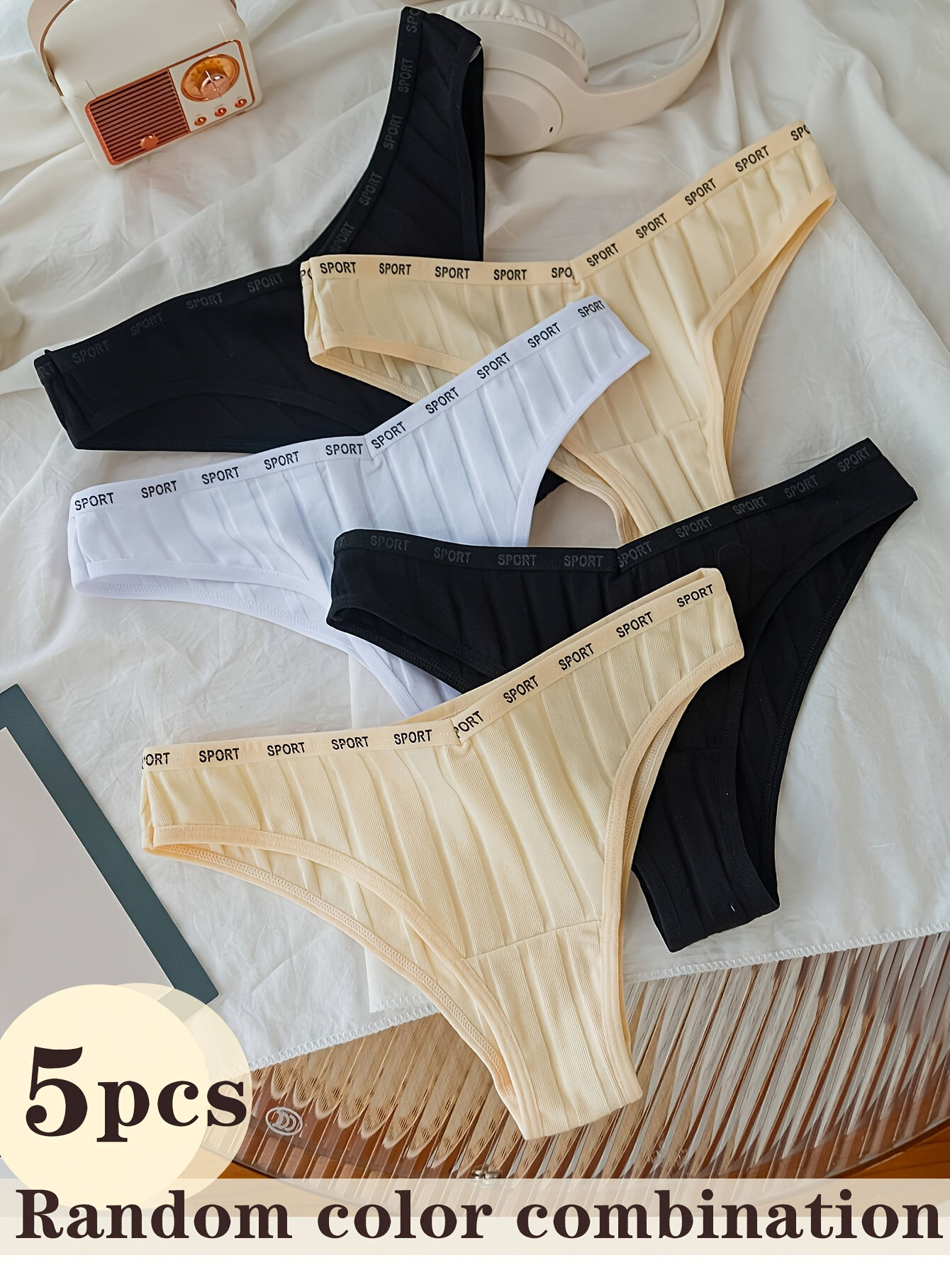 Random 5 pairs of mixed-color pure cotton solid-color simple women's underwear w
