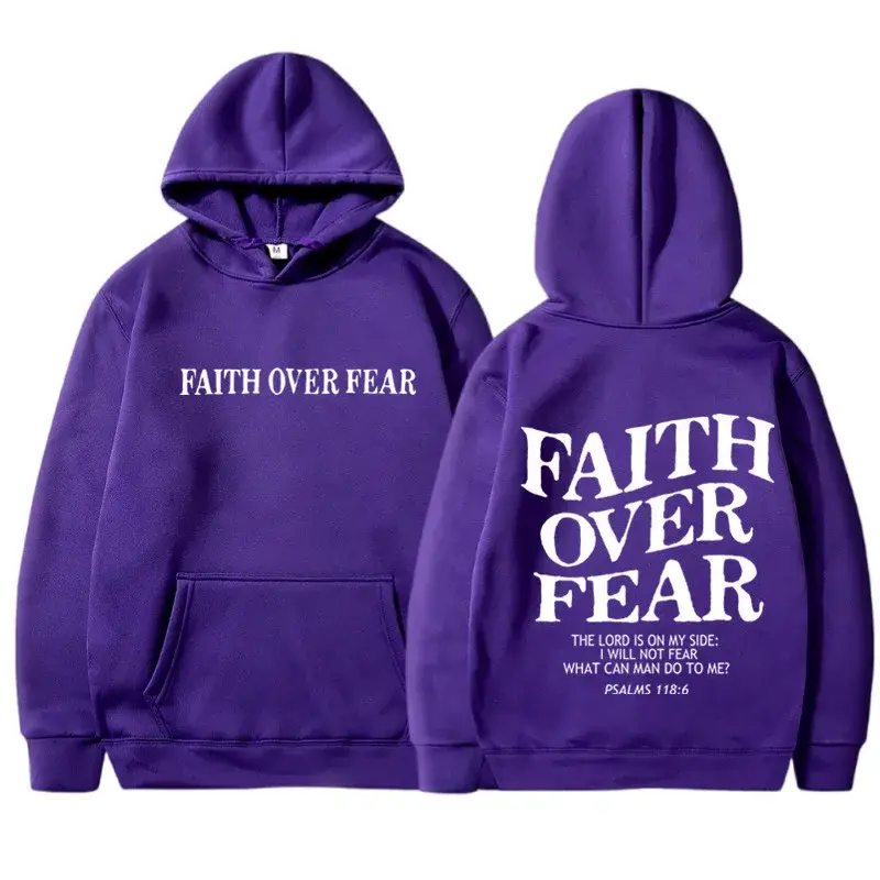 الصورة المصغرة: FAITH OVER FEAR Print Hoodies for Men Women Casual Long Sleeve Hooded Sweatshirt