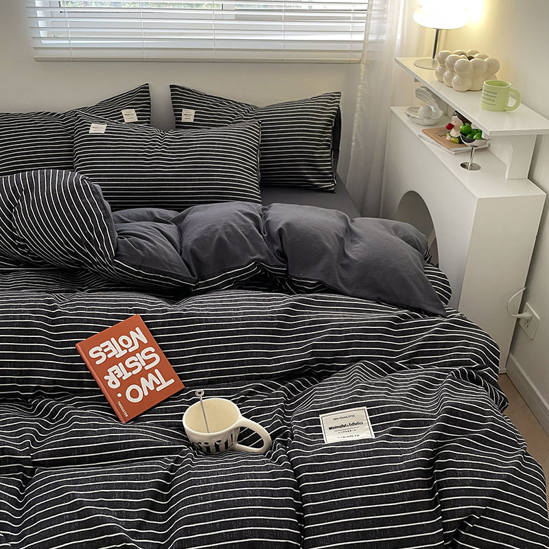 Thumbnail: Plaid Style Bedding Set Skin-friendly Quilt Cover Pillowcase Bedsheet Home Bed L