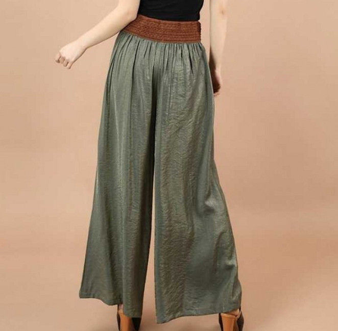Thumbnail: Boho Casual Pants Wide Leg  Plus Loose Style Harem Solid Color Belted Elastic St