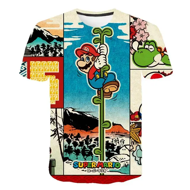الصورة المصغرة: Cartoon Mario Brothers Pattern Children's T-shirt Fashion Boys rainbow Short Sle