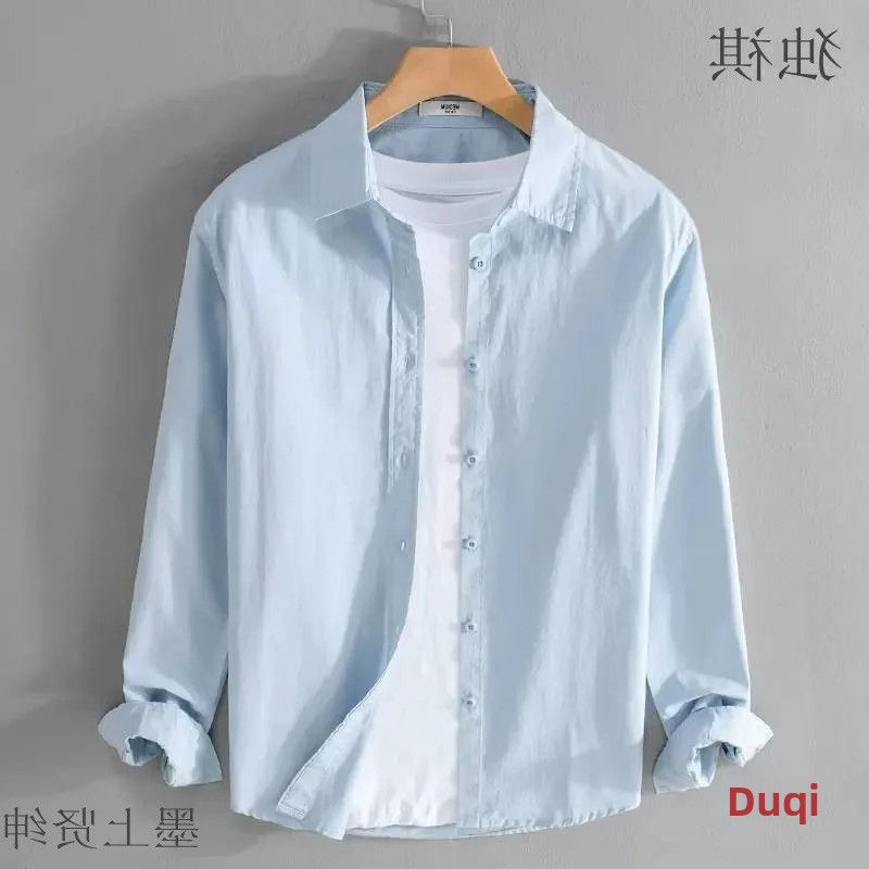 Fresh Summer Men's Shirt Thin Long Sleeve Solid Color Simple Japanese Style Casu