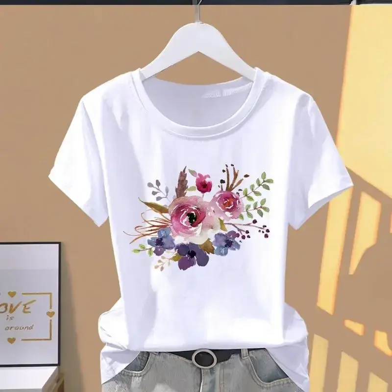 Thumbnail: Love Floral Print Sports Fashion Casual Explosive Short Sleeve Children T-shirt 
