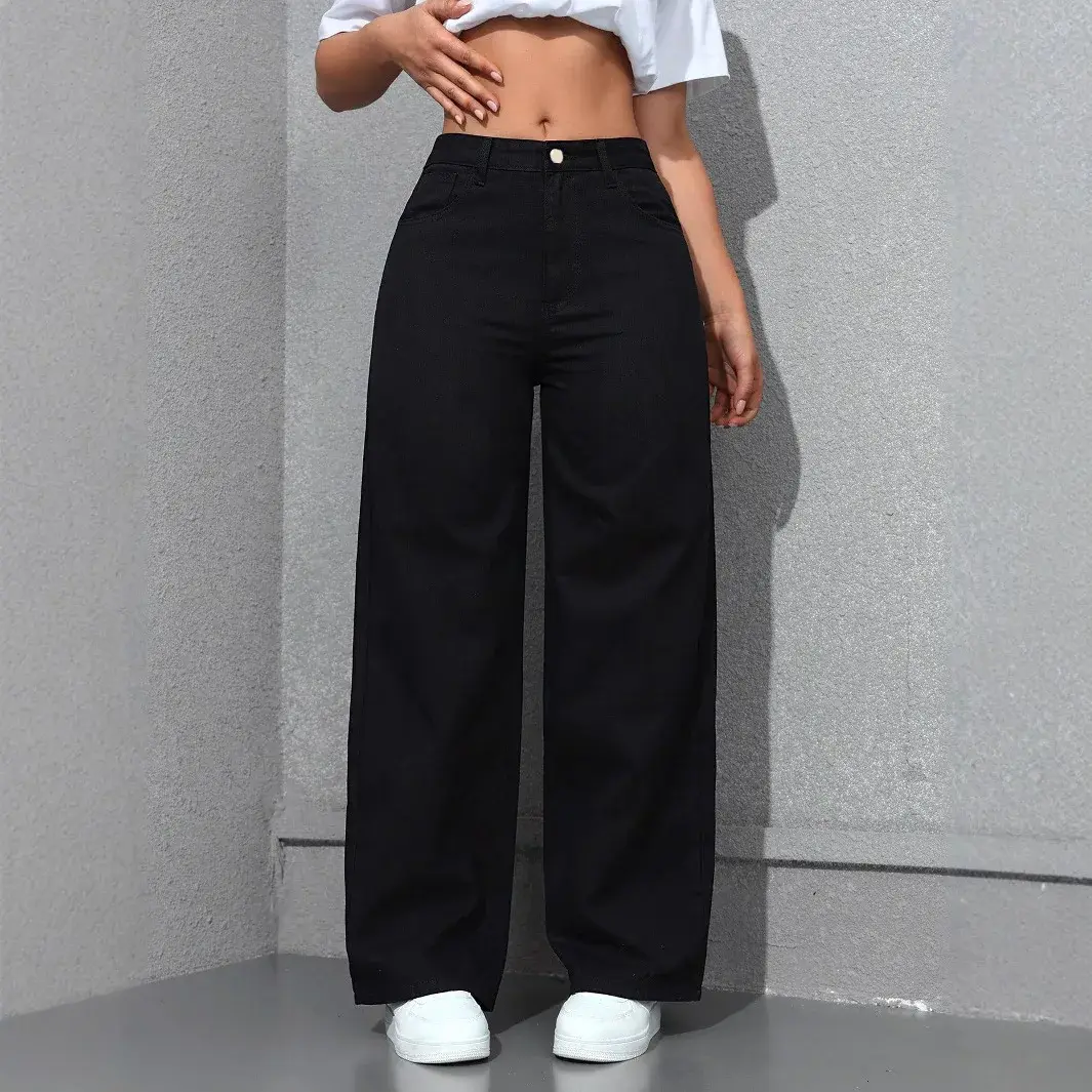 Denim Wide Leg Pants Women Streetwear Jeans Washed Distressed High Waist Straigh