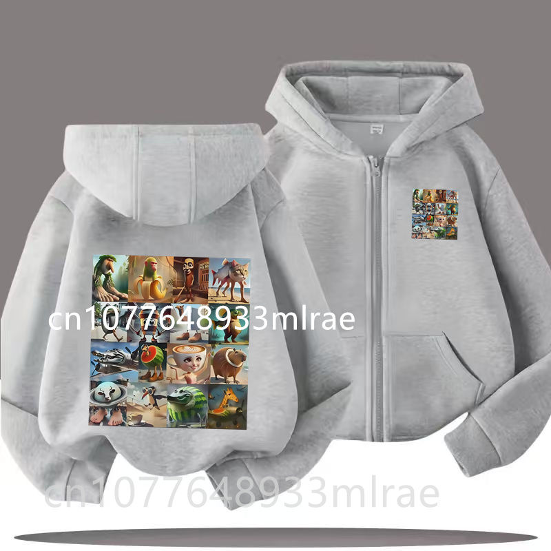 Thumbnail: 2025  Boy A Girl Autumn Zip-up Sweatshirt Italian Brainrot Funny Meme T-shirts T
