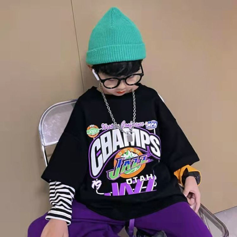 الصورة المصغرة: Fake Two Piece T Shirt Kids Korean Clothes Boys Wear Cartoon Children's Fashion 