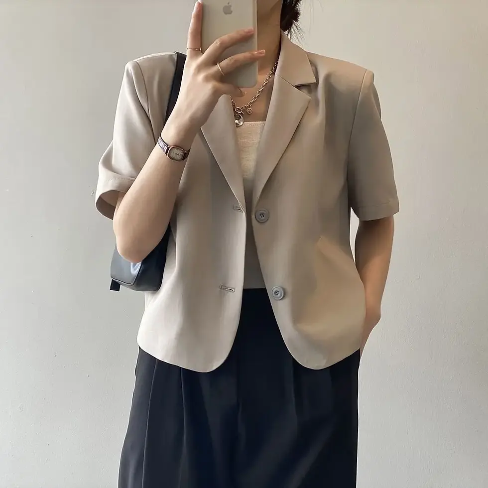 الصورة المصغرة: Short-sleeve Blazers Women Temperament Outwear Summer Baggy Office Lady Chic Sim