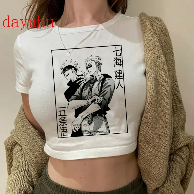 Thumbnail: 90S Hip Hop Crop Top  Tshirt Manga Japanese Anime Jujutsu Kaisen T Shirt Gojo Sa