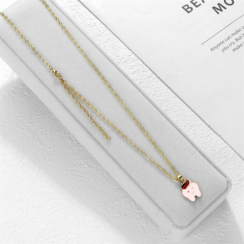 الصورة المصغرة: Cute Cartoon Tooth Pendant Necklace For Kids Girls Alloy Golden O-Chain Adjustab