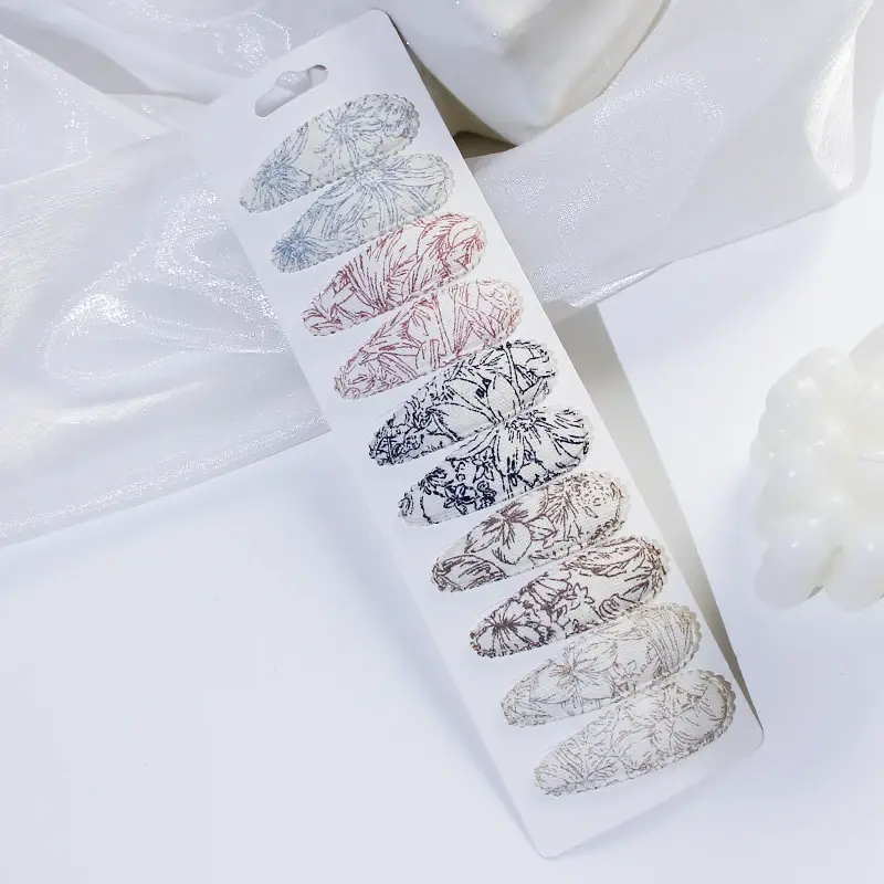 الصورة المصغرة: 10Pcs/lot Fabric Plaid Fresh Print Cotton Alloy Hair Clips Kids BB Hairpins Girl