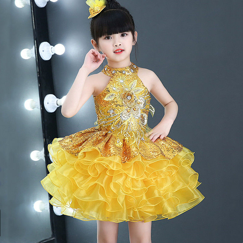 Summer Stage Princess Girls Casual Dresses Sequin Tutu Children Costume Robe Fil