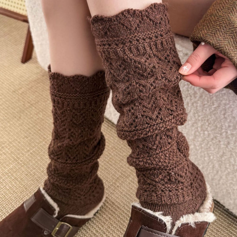 الصورة المصغرة: Autumn Winter Women Knitted Socks Comfort Versatile Soft Hollow Out Design Mid-C