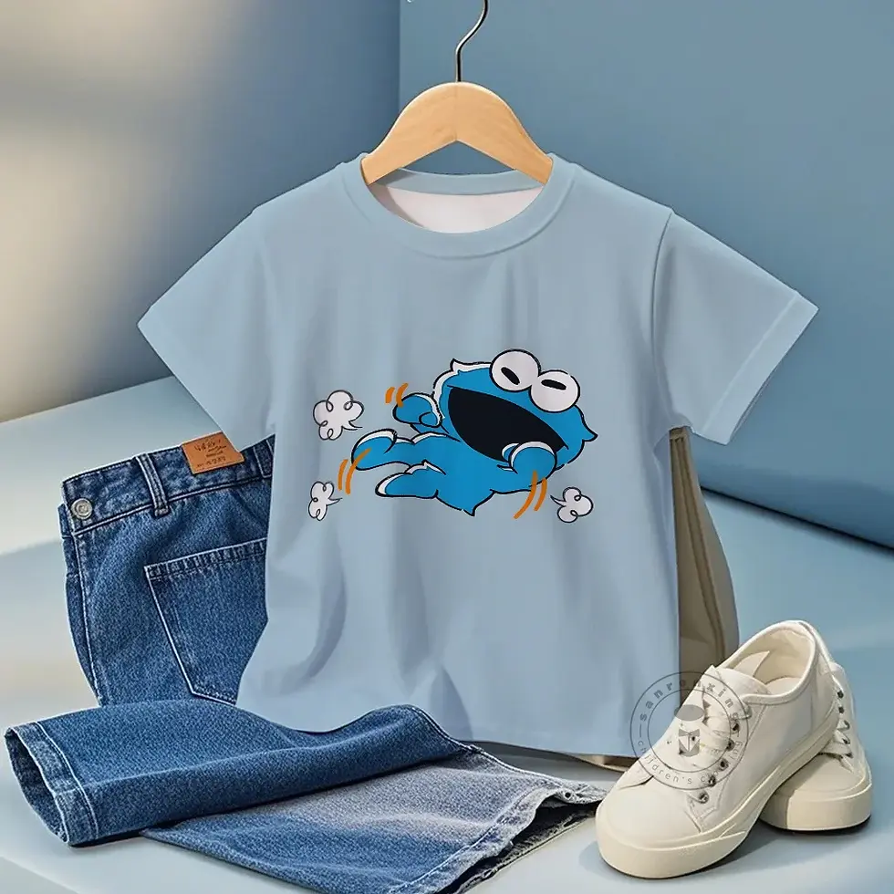الصورة المصغرة: Adorable Sesame Street Cartoon T-Shirt Summer Fashion For Boys Girls Kids 3D Pri
