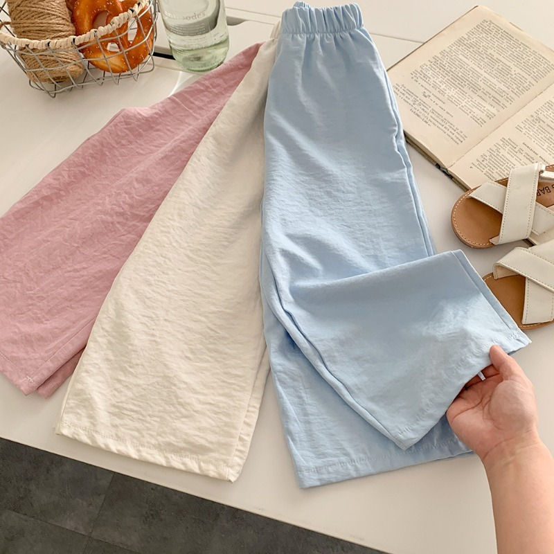 Thumbnail: 2025 New Summer Girls Straight Leg Pants Thin Solid Versatile Sweet Milk Puff Ba