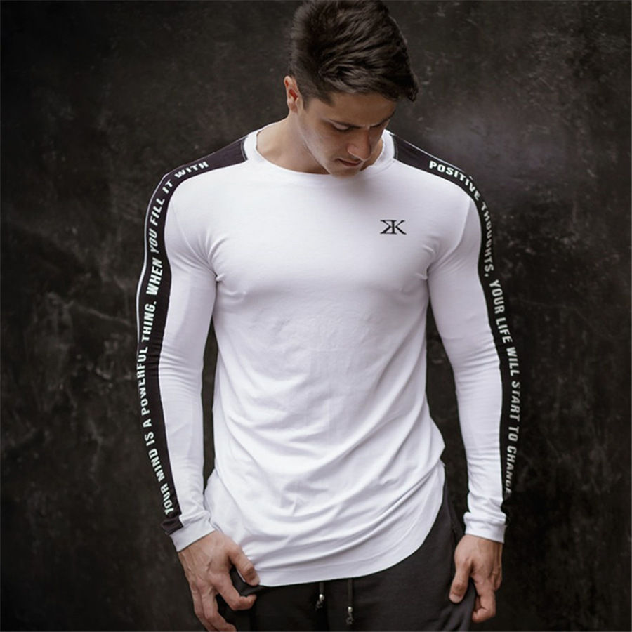 Thumbnail: Men Bodybuilding Long Sleeve Shirt Male Casual Fashion Skinny T-Shirt Gym Fitnes