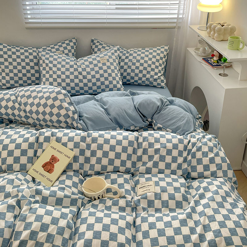 Thumbnail: Plaid Style Bedding Set Skin-friendly Quilt Cover Pillowcase Bedsheet Home Bed L